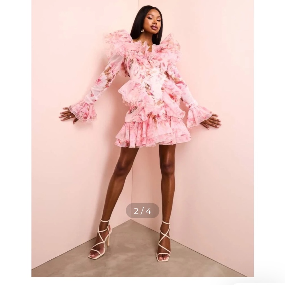 ASOS Luxe Organza Floral Ruffle Dress